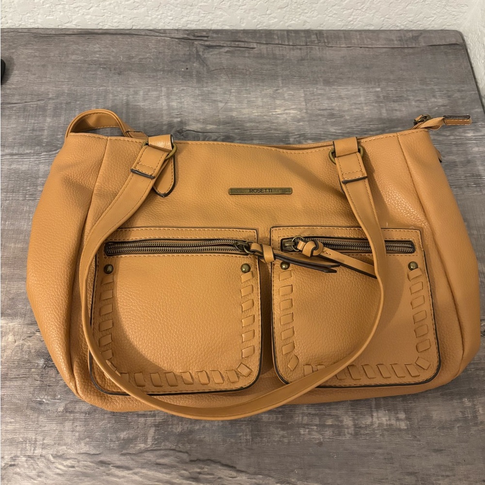 Rosetti Tan Shoulder Bag with Textured Leather and Dual Straps